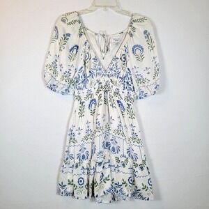 SAYLOR Womens Gracey Floral Puff Sleeve Dress Size XS White Sundress Prairie